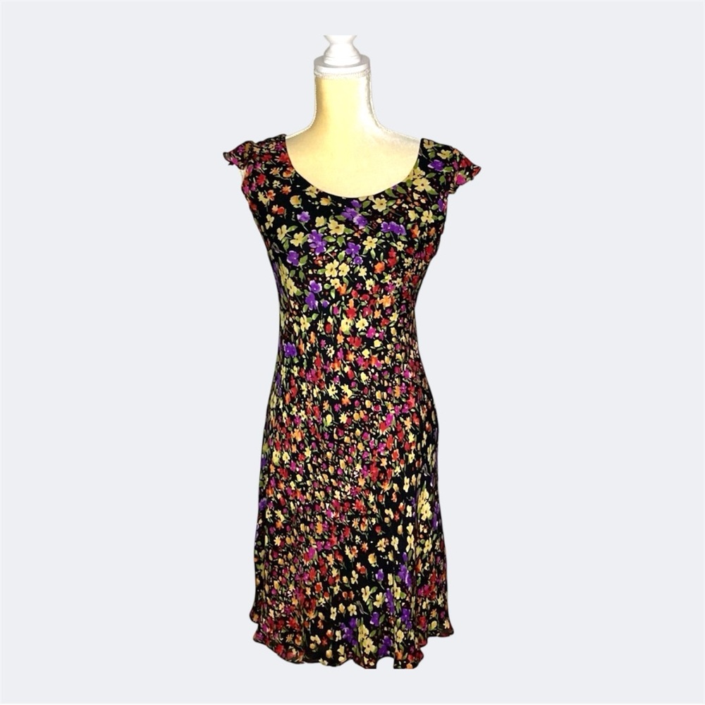Talbots Silk Midi Dress Sz 4 Multicolor Dark Floral Lined Cottagecore